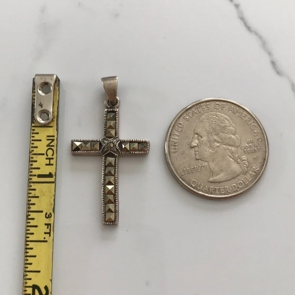 Vintage Sterling Silver Marcasite Cross Pendant